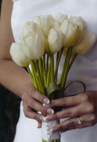 ramo de tulipanes en blanco de novia