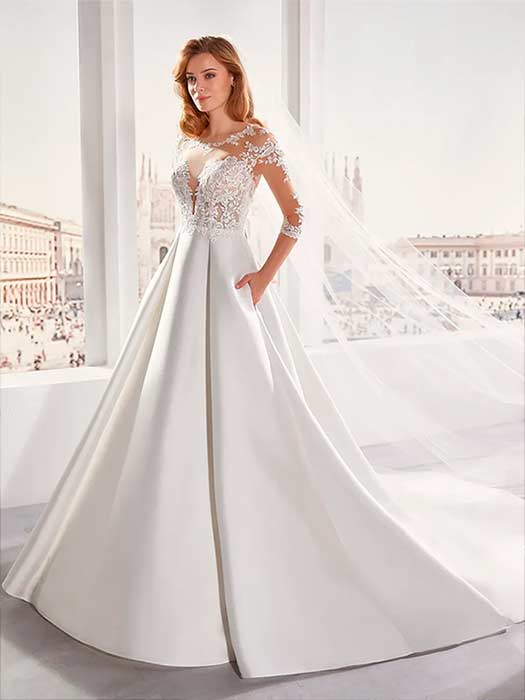 Nicole Milano Vestido de novia con mangas 2021 JO12172